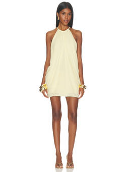 MORE TO COME - Cameron Women's Halter Backless Bubble Hem Mini Dress Beige