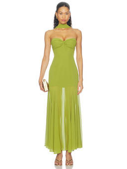 MORE TO COME - Nicola Women's Halter Neck Back Cut-Out Maxi Dress Green