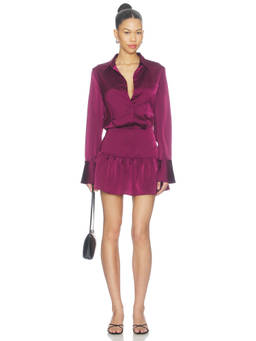 MORE TO COME - Button Front Women's Satin Shirt Mini Dress Purple