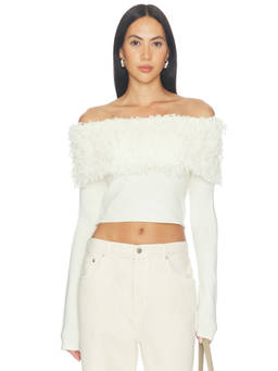 MORE TO COME - Fringe Women's Off-Shoulder Cropped Knit Crop Top White