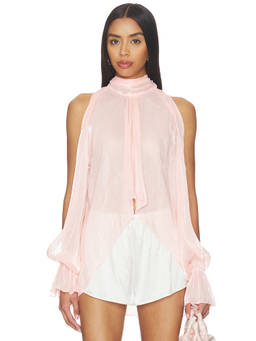 MORE TO COME - Tilly Women's Sheer Metallic Halter Neck Blouse Pink
