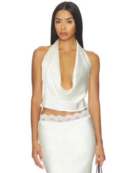 MORE TO COME - Rowan Women's Drape Cowl Neck Halter Crop Top White