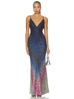 Missoni - Sleeveless Women's Cut-Out Back Maxi Dress Multi-Color