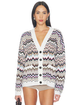 Missoni - Buttoned Women's Button-Up Front Pocket Cardigan Multi-Color