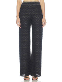 Missoni - Metallic Knit Women's Elastic Waist Wide-Leg Palazzo Pants Black