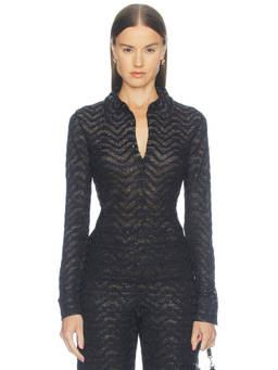 Missoni - Metallic Knit Women's Chevron Button-Down Shirt Black