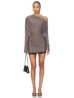 MADISON THE LABEL - Rosie Women's One-Shoulder Ruched Bodycon Mini Dress Grey