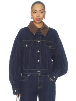 MADISON THE LABEL - Avery Women's Faux Leather Trim Denim Jacket Indigo