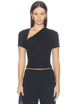 MADISON THE LABEL - Juno Women's Asymmetrical Neck Fitted Top Black