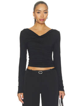 MADISON THE LABEL - Opal Women's Ruched Cowl Neck Crop Top Black