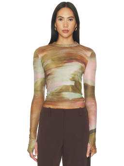 MADISON THE LABEL - Rumi Women's Semi-Sheer Mesh Turtleneck Crop Top Multi-Color