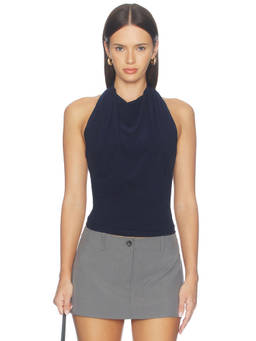 MADISON THE LABEL - Mindy Women's Draped Halter Neck Jersey Top Navy Blue