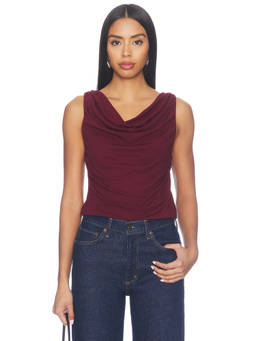 MADISON THE LABEL - Draped Cowl Women's Sleeveless Jersey Tank Top Burgundy