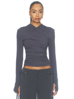 MADISON THE LABEL - Adalia Women's Ruched Thumbhole Crop Top Grey