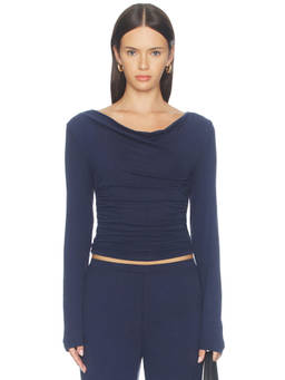 MADISON THE LABEL - Opal Women's Draped Ruched Jersey Top Navy Blue
