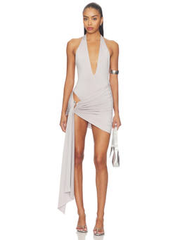 NBD - Sarover Women's Ruched Halter Neck Bodycon Mini Dress Grey