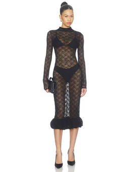 NBD - Meghna Women's Sheer Lace Bubble Hem Midi Dress Black
