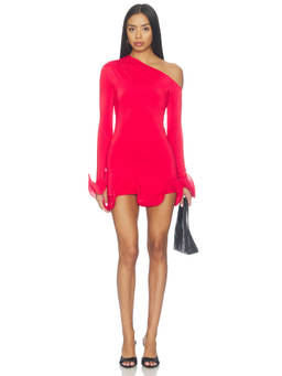 NBD - Meher Women's One-Shoulder Flounced Hem Mini Dress Red