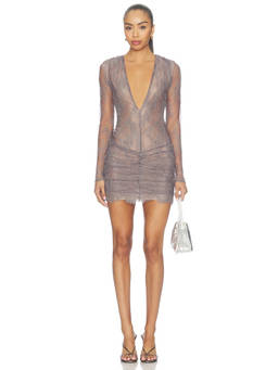 NBD - Hannah Lizzy Women's Lace Plunging Neck Bodycon Mini Dress Grey