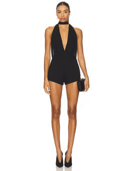NBD - Ravee Women's Halter Plunge Neck Romper Black