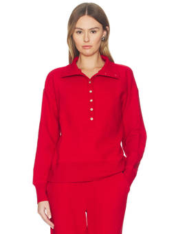 Negative Underwear - Waffle Knit Women's Button Placket Pullover Red