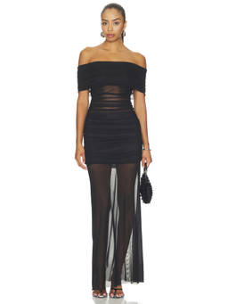 NIA - Willow Women's Off Shoulder Ruched Bodycon Maxi Dress Black