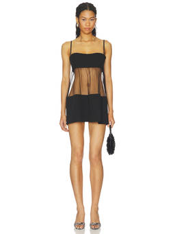 NIIHAI - Bop Women's Sheer Midriff Adjustable Strap Mini Dress Black