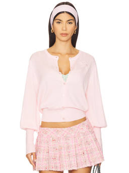 NIIHAI - Long Bubble Women's Button-Up Rib Trim Cardigan Pink