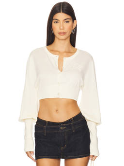 NIIHAI - Bubble Women's Button-Up Embroidered Crop Cardigan Cream