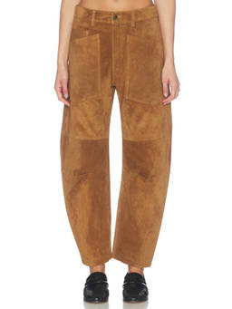 NILI LOTAN - Shon Suede Women's High-Waist Straight-Leg Pants Brown