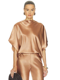 NONchalant Label - Olympia Women's Satin Batwing Sleeve Top Bronze