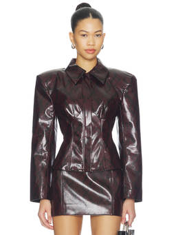 Naked Wardrobe - Python Women's Croc-Embossed Faux Leather Blazer Maroon