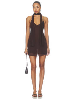 Only Hearts - Liv Women's Sheer Mesh Lettuce Hem Mini Dress Brown