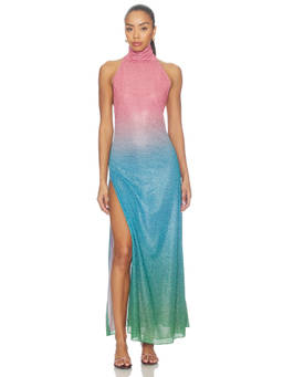 Oseree - Lumiere Candy Women's Halter Neck Metallic Maxi Dress Multi-Color