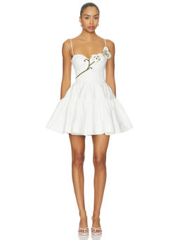 PatBO - Blossom Poplin Women's Floral Applique Corset Mini Dress White