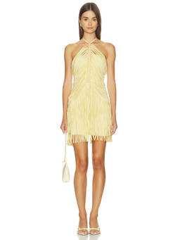 PatBO - Lyria Women's Halter Neck Fringe Mini Bodycon Dress Yellow