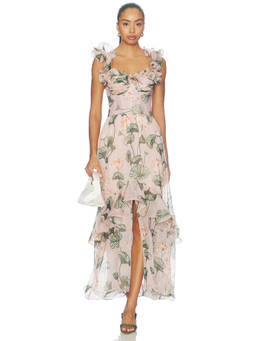 PatBO - Lotus Corset Women's Floral Ruffled Maxi Dress Pink