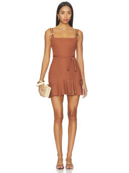 PatBO - Cora Knit Women's Sleeveless Square Neck Mini Dress Brown