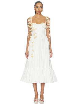 PatBO - Tricoline Lotus Women's Corset Midi Dress White