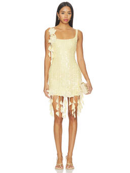 PatBO - Crochet Women's Sequin Embellished Mini Bodycon Dress Yellow