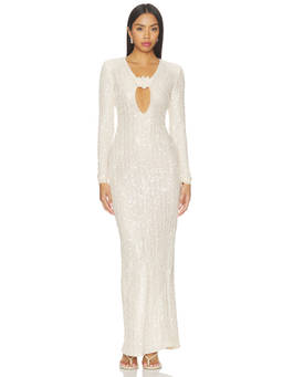 PatBO - Crochet Plunge Women's Sequin Cut-Out Maxi Dress Off White