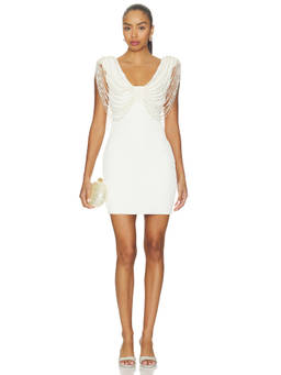 PatBO - Isadora Knit Women's Beaded Sleeve Mini Bodycon Dress White