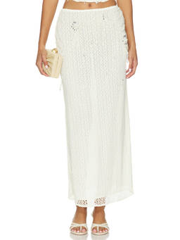 PatBO - Pearl Mesh Women's Beaded Pull-On Maxi Skirt Off White