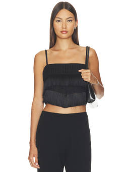 PatBO - Ayla Women's Fringe Detail Crop Top Black