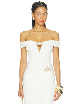 PatBO - Cora Knit Women's Off Shoulder Textured Bodysuit White