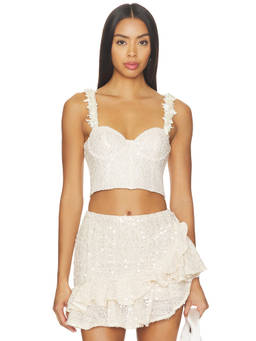 PatBO - Lara Crochet Women's Sequin Embellished Corset Top White