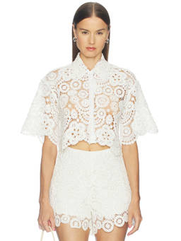 PatBO - Gal Embroidery Women's Beaded Crochet Crop Top White