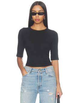 perfectwhitetee - Amelia Women's Luxe Rib Crew Neck Half Sleeve T-Shirt Black