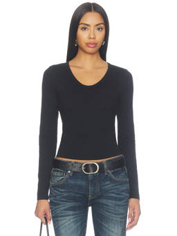 perfectwhitetee - Long Sleeve Women's Stretch V-Neck T-Shirt Black