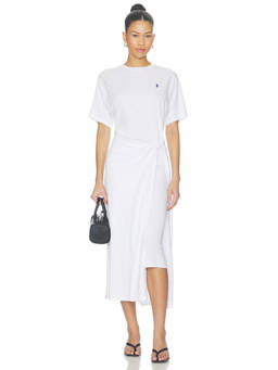 POLO RALPH LAUREN - Short Sleeve Women's Sheer Jersey T-Shirt Midi Dress White